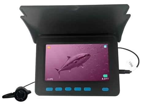 4,3-tums HD-skärm Fiskekamera med djup-/temperaturvisning, infrarött mörkerseende, 15–30 m kabel, laddningsbart batteri Ren vy(20M)