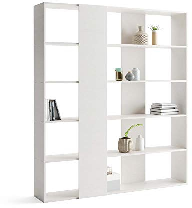 Mobili Fiver, Libreria Moderna Rachele, Bianco Frassino, Libreria da Muro o Divisoria per Soggiorno, Ufficio, Made in Italy