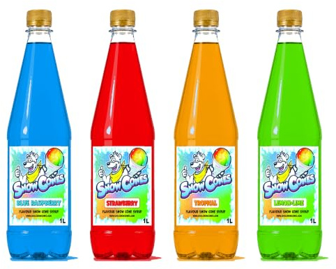 Snow Cone Slush Syrup 4 x 1 Litre Pick & Mix Pack – Choose Any 4 Flavours – 5:1 Concentrate – Compatible with Ninja SLUSHi & Slush Machines