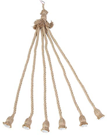 Lampenhalter seil, 1M E27 6-Kopf Hanfseil Kupferdrahtlampe alte Hanfseil Pendelleuchte Halter Vintage Kronleuchter, rustikaler Deckenleuchter, Wohnzimmer, Esszimmer