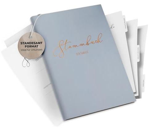 DeinWeddingshop Stammbuch der Familie - Familienstammbuch Hochzeit Standesamt - Deluxe Serie - Hardcover 16x21cm (Pastell-Türkis/Kupfer)