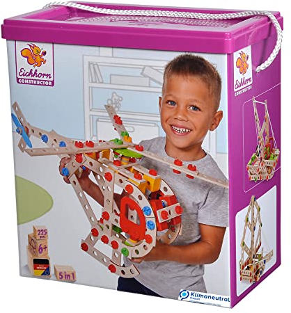 Eichhorn - Constructor Hubschrauber Bausatz – Konstruktionsspielzeug aus Holz, 225 Teile, für Kinder ab 6 Jahren, Verschiedene Bauvarianten, in Box