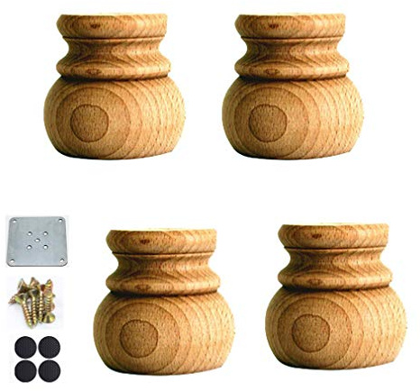 Set of 4 Solid Wood Furniture Legs,Wooden Unfinished Bun Feet,Cabinet Feet,Coffee Table Legs, Sofa Feet,Replacement Legs,with Mounting Accessories (2.75inch/7cm)
