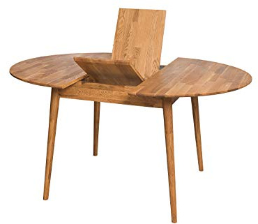 Nordic Story Esstisch Scandi 4 (rund, ausziehbar) • Tisch für Küche, Esszimmer & Wohnzimmer • Massivholz (Eiche) • Eiche Natur • Runder Ausziehtisch (120-155 x 120 x 75 cm)
