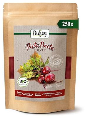 Biojoy BIO Rote Beete Pulver, unbehandelt, ohne Zuckerzusatz, 250 g | Red Beet Powder aus Deutschland, ideal zum Trinken, Backen oder Färben, Beta vulgaris L.