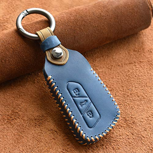 ontto Autoschlüssel Hülle für VW ID.3 ID.4 Golf 8 Seat Leon MK 4 Tarraco Ateca Skoda Octavia 2020 Zubehör Fernbedienung Cover Rindsleder Schlüsselhülle Schlüsselanhänger Schlüssel Schutz Etui-Blau