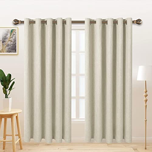 LORDTEX Linen Look Textured Blackout Curtains with Thermal Insulated Liner - Heavy Thick Grommet Window Drapes for Bedroom, 70 x 72 Inches, Ivory, Set of 2 Panels