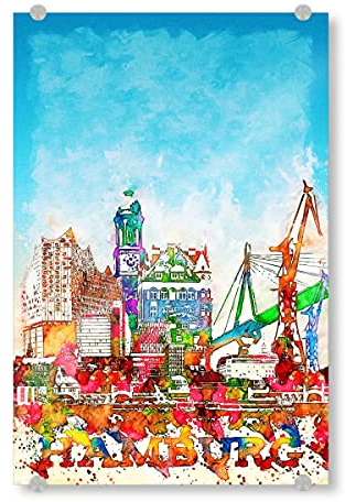 artboxONE Acrylglasbild 45x30 cm Städte Hamburg Collage in bunt Bild hinter Acrylglas - Bild Europa gebäude