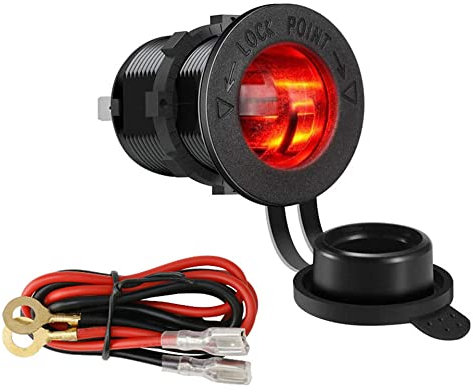 ETOPARS Zócalo del Encendedor de Cigarrillos del Coche, 12V Motocicleta Enchufe para Encendedor de Cigarrillos Cargador Energía Outlet Impermeable Luz Rojo con Cable 100cm
