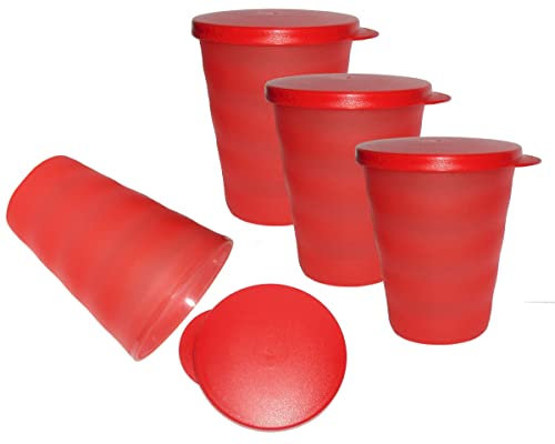 Tupperware 11 Oz Impressions Set of 4 Tumblers Flat Seals Chili Red