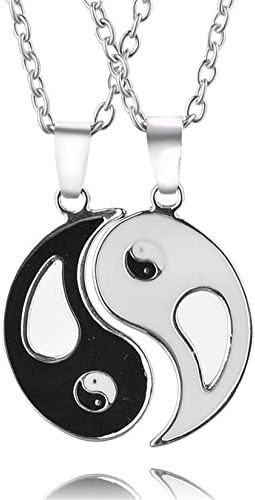 HMOOY Yin Yang Halskette, Passende Yin und Yang Anhänger Halskette für Herren Damen Puzzle BFF Paare Halskette Beste Freund Halskette Chinesisches Tai Chi Passende Halskette für Paare (Silber)