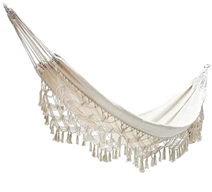 HäNgematte Mit Fransen Im Boho Look HäNgeliege FüR Zwei Personen 200 X 150 cm Weiß Atmungsaktiv 250 Kg