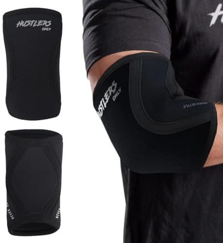 Hustlers Only Ellenbogenbandage zum Gewichtheben, 5 mm, Neopren, Kompressionsbandage für sofortige Gelenkschmerzen, Ellenbogen-Stützbandage für Fitnessstudio, Fitness und Workout, Größe L, Schwarz