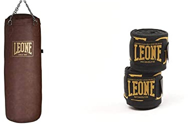 LEONE 1947, AT823, Vintage Sacco Allenamento, Marrone, 30 Kg & AB705, Bendaggi Legionarivs Unisex-Adulto, Nero/Oro, 3.5
