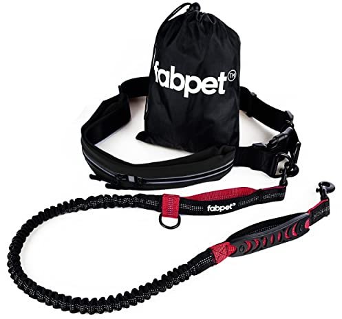 Fabpet Hands Free Hundeleine Für Laufen, Gehen Und Joggen - Starke Dual D-Ring Design Bis Zu 60kg, Verstellbare Gürtel Mit Integrierter Tasche