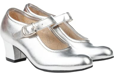 Angelitos Mod 307 Metalliserad Flamenca Sko, Silver, 42 EU