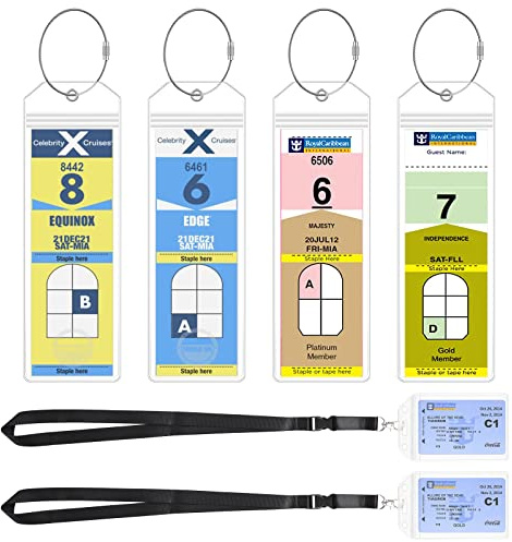 NTONPOWER P&O Cruise Luggage Tag Holders 4 Pcs Cruise Luggage Tags + 2 Pcs ID Card Luggage Tags for Suitcases with Zip Seal & Steel Loops Travel Vacation Accessories Cruise Necessities