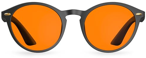Bloomoak Blaulicht Brille, Gaming Retro Runde Brillen, lindern Augenmüdigkeit und verbessern den Schlaf, geeignet für Bildschirme (Amber - 99% - Schwarzer Retro-Rahmen, Orange - Night)