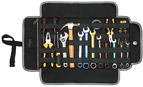 Werkzeugrolle, gewachstem Segeltuch, Mehrzweck-Werkzeugtasche mit Gummiband, 1 Reißverschlusstasche (Schwarz)
