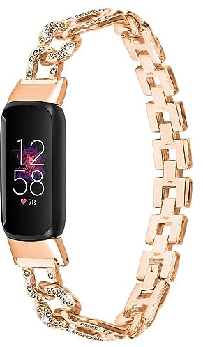 Gimuk Straps Compatible with Fitbit Luxe Metal Strap for Women Men, Adjustable Bling Rhinestones Stainless Steel Wristband Replacement Strap Arm Bands Bracelet for Fitbit Luxe Fitness Tracker
