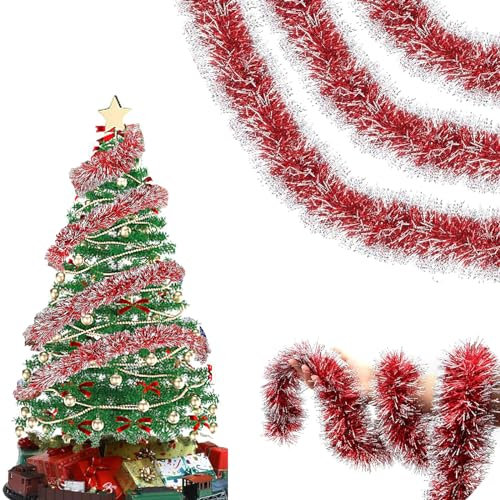 5 PCS Espumillón y Guirnalda de Oropel de Navidad, 2M Brillante para Decoraciones Navideñas De Interior y Exterior (Rojo)