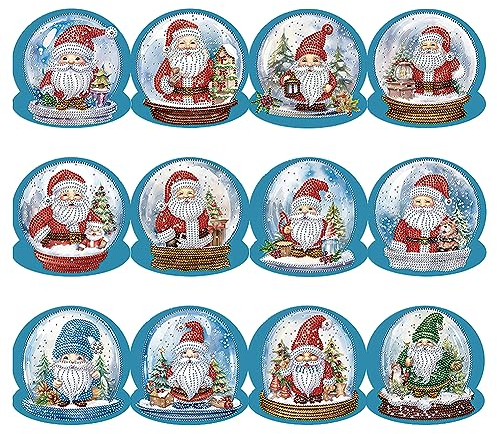 Demiawaking DIY 5D Diamond Painting Grußkarte, Diamant Malerei Weihnachten Karten Geburtstag Karte Weihnachtskarte Diamant Painting Geschenkkarte (12Pcs A)
