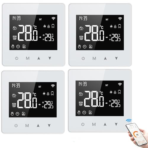 4 Paquetes Termostato Programable para Zigbee para Calefacción de Calderas, Termostato de Habitación Inteligente con LCD Digital, Controlador de Temperatura 3A,Control con Smart Life/Tuya App