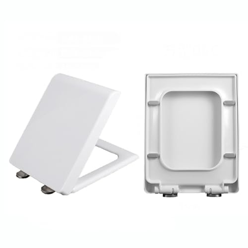 DRYFAL Abattants WC Rectangulaire, Lunette De Toilette Blanc, Lunette WC Fermeture en Douceur, Abattant De WC Universel À Fixation Supérieure, Antibactérien (Carré),06C