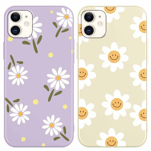 Yoedge 2 Pack Cute Flowers Print Suitable for iPhone 11 6.1 Phone Case, Floral Daisy Aesthetic Pattern Shell Soft Silicone TPU Shock-Absorbing Smile Cover for Women and Girls
