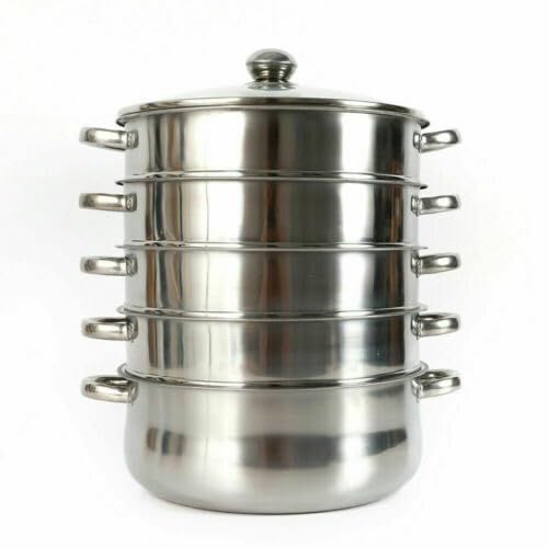 Steamer Cooker Steam Pot Set, Induction Steamer Pans,Pan Stainless Steel Kitchen,Induction Steamer Pans 5 Tier,Stainless Steel, Steamer Cooking, Polished Mirror Finish,28 * 45cm