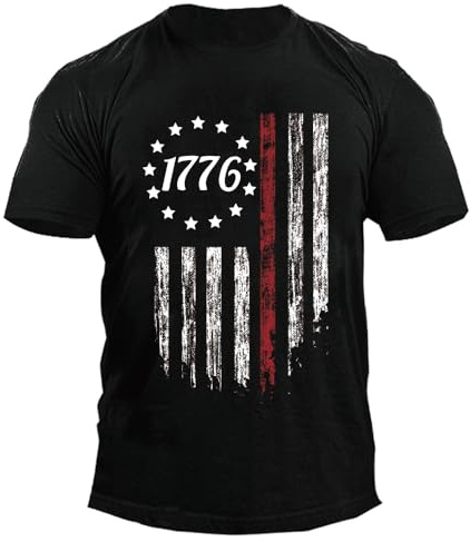 American Flag for Men 1776 Independence Day Shirt USA Patriotic Stripes T-Shirt for Men in Black 3XL-Large