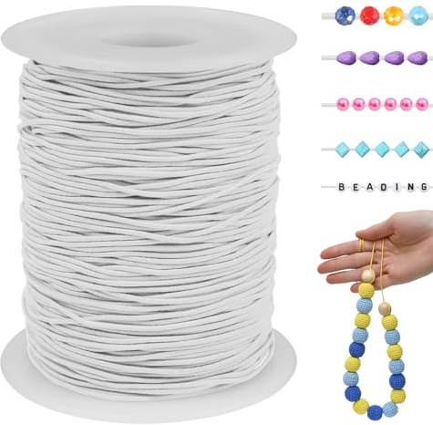 LEREATI Hilo Elastico para Pulseras 0.8mm x 100m Goma Elástica para Pulseras Hilo de Abalorios Hilo Pulseras Elastico para Collar, Joyería, Abalorios, DIY Manualidades (Blanco)