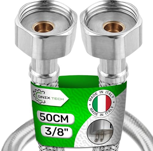 Flessibile in Acciaio Inox 50 cm Filettatura Interna da 3/8 - Guarnizione Non Inserita - MADE IN ITALY - Garanzia di 5 Anni - ONIX TECH