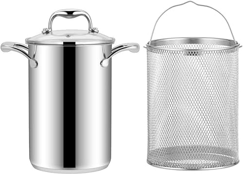 ELUKHT 304 Stainless Steel Asparagus Pot Vegetable Steamer Spaghetti Pasta Cooker Stovetop Oil Deep Fry Pan with Basket and Lid for Home Kitchen Restaurant 4