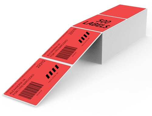 YIKIADA Rot Versandetiketten 50 x 76 MM Vinyl Selbstklebend Thermo Aufkleber Wasserfester Perforierte Labeldrucker Etiketten für Büro Lager Name Address 500 Stück