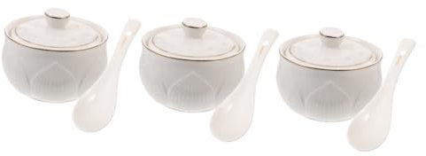 SHOWERORO 3sets Ciotole Ceramica Con Coperchio Per Zuppa e Stufato Elegante Design Per Cucina e Ristorazione Per Dessert e Alimenti Include Cucchiaio