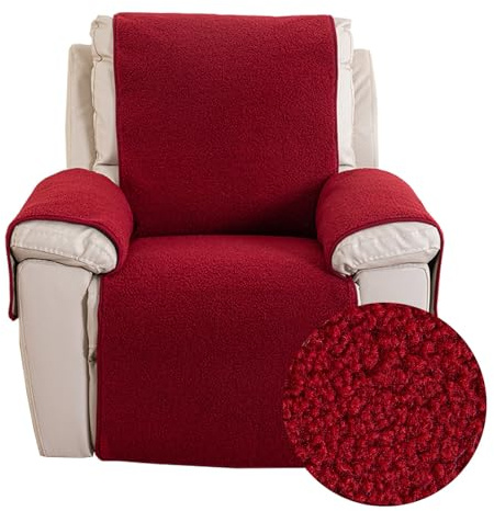 FANSU Sofa Armlehnenbezüge Lamm Samt, Sesselschoner für Relaxsessel Sesselauflage, Fernsehsessel Schutzbezug, 1 Sitzer Sofa Bezüg Sesselüberzug für Zuhause mit Haustieren (Rot,S: 56x207cm)