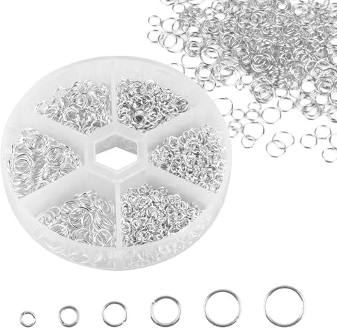 1050Pcs Biegeringe Edelstahl, 3-8mm Silber Spaltringe Schmuckherstellung | Metall Sprungringe Set, Reparatur Kettenringe Schmuck, DIY Sprung Ringe für Halskette Armbänder
