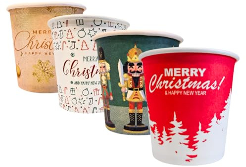 RFD Bicchierini Caffe Natalizi 1000pz - Biodegradabili e Compostabili - Fantasia Natale - Perfetti per tutte le feste