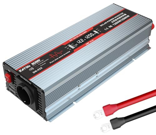 DATOUBOSS Convertisseur 12v 220v Pur Sinus 1200W Onduleur, Transformateur de Tension avec Prise EU de Courant Alternatif, Port USB Et écran LCD pour Appareils Ménagers Voiture Caravane Camping Voyage