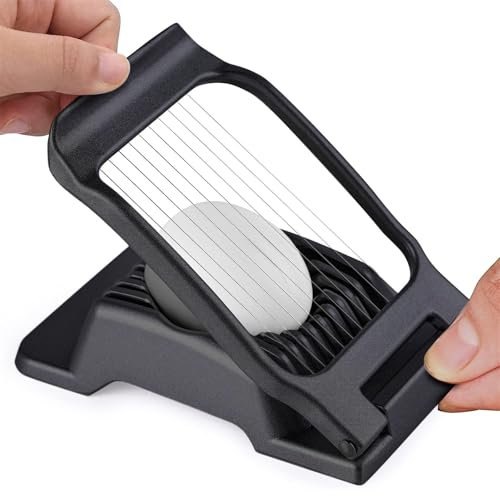 Heavy Duty Aluminum Egg Slicer with Stainless Steel Cutting Wire for Hard Boiled Eggs, Strawberries, Mushrooms, and Soft Fruits - Black