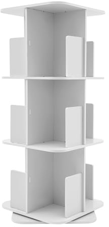 Loohacp 360° Drehbares BüCherregal, Standregal,Rostfreier Stahl Drehbares BüCherregal, Multifunktionaler BüCherregal-Organizer,Kleines Eck-BüCherregal,3-StöCkiges Stehendes BüCherregal (Weiß)