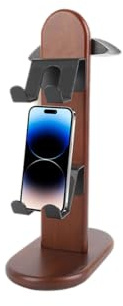 Wooden Gaming Controller Stand, Headphone Holder for 3 Controllers, Solid Walnut Wood, Aluminum Alloy, Compatible with Controllers, Gaming Headphones, Desktop Organizer