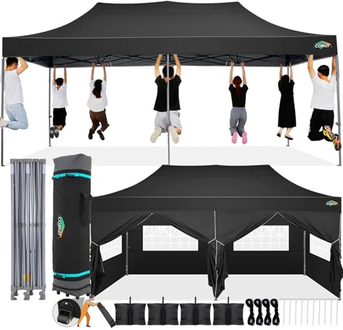 COBIZI Faltpavillon 3x6 Wasserdicht Stabil Winterfest(Schwarz mit 6 Seiten)