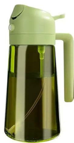 GLDFW - Pulverizador de aceite oscuro con bloqueo de luz de 470 ml para cocinar 2 en 1, botella dispensadora de aceite de oliva para cocina, botella de vidrio verde oscuro