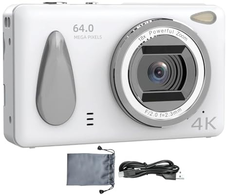 Appareil photo numérique 64 MP - Zoom 18x, caméra économique 4K, grand écran de 2,4 pouces | Caméra de poche compacte, caméscope HD avec fonction anti-tremblement, caméra de vlogging, idéale pour le