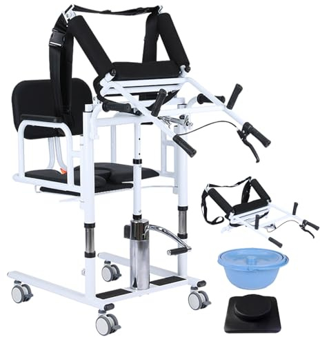 WFGI Silla de Transferencia para elevación de Pacientes, Elevador de Pacientes portátil y liviano, Altura de elevación del Asiento Dividida a 180° Ajustable, Transferencia multifunción