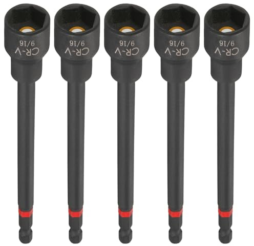 sourcing map Lot de 5 forets à écrous à douille de 9/16, tige hexagonale de 150 mm de long, douilles magnétiques à 6 points à changement rapide en acier CR-V phosphaté pour perceuses électriques