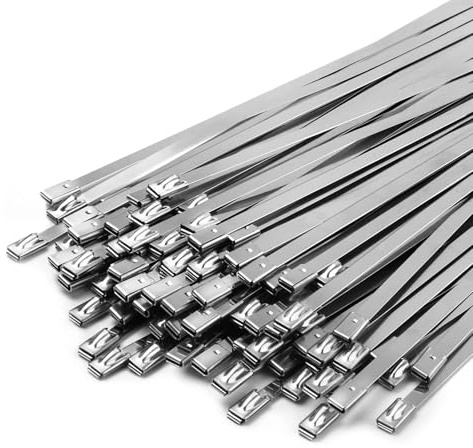 Chain Link Fence Ties 100Pcs - 11.8 Inch 304 Stainless Steel Heavy Duty Self-Locking Metal Ties, Widely Used for Exhaust Pipes, Heat Insulation Shielding, Outdoor, Pipe, Auto Repair, etc