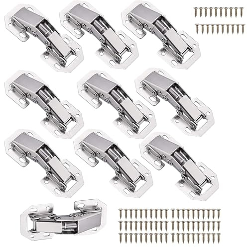 10 Stück Schrankscharnier Aufschraubscharniere 104 * 43mm 90 Grad | Scharniere mit Schrauben für Schranktüren versteckte Küchentürscharniere